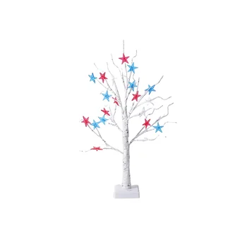 Украшения 4 июля, Патриотическая декоративная елка с 24 красными, белыми, синими светодиодными звездочками, подсветка с USB / батарейным питанием.
