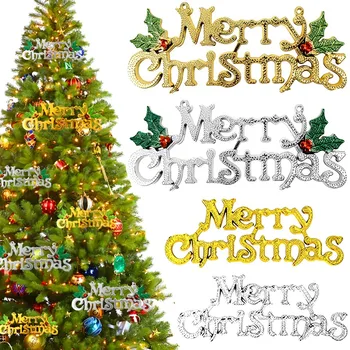 Украшения для вывесок с Рождеством 2024, С Новым годом, Золотые буквы с Рождеством, Подвеска для украшения двери Рождественской елки