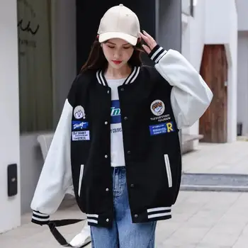 Уличная куртка-бомбер, женские Университетские куртки Оверсайз, униформа колледжа, мода Харадзюку, бейсбольное пальто для корейских девушек
