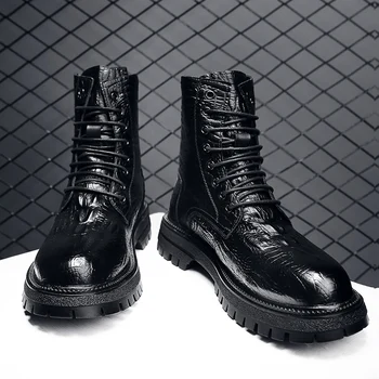 Универсальные мужские удобные военные ботинки, кожаная мужская деловая обувь с высоким берцем, модные мужские зимние плюшевые зимние ботинки без застежки