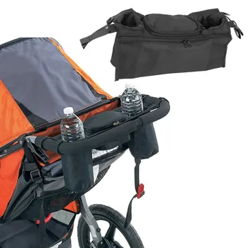 Универсальный органайзер для детской коляски с 2 подстаканниками. Хранение подгузников, карманы для телефона, ключей, игрушек. Компактный дизайн.