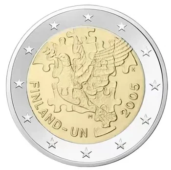 Финляндия, 60-я годовщина основания Организации Объединенных Наций в 2005 году, памятная монета 2 евро UNC, 100% оригинал