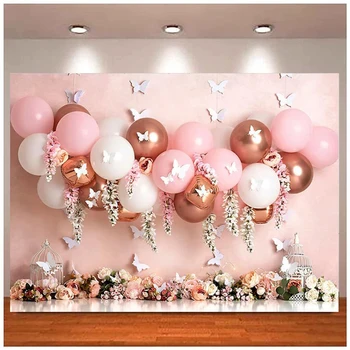 Фон для фотосъемки, Страна чудес, Розовая девочка, цветы-бабочки, декор для торта на 1-й день рождения, баннер для фотостудии