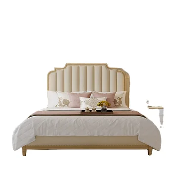 Французский свет, роскошь, современный простой Вишневый массив, Королевская кровать из массива дерева, Кремовый ветер, кровать принцессы, Мягкая упаковка, Свадебная кровать