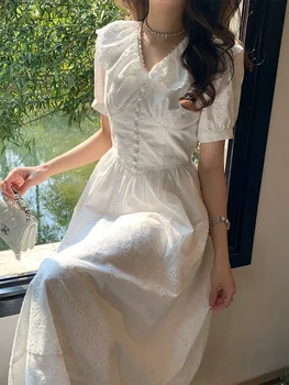 Французское белое платье, Женское летнее высококачественное Французское платье с темпераментом Первой любви, Длинное Сказочное платье