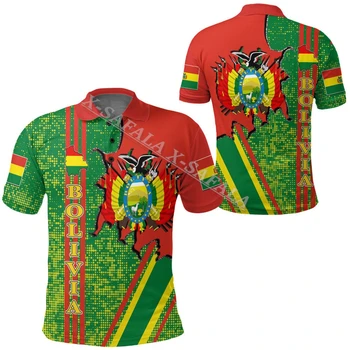 Футболка поло с 3D принтом национального флага и герба Боливии, мужской воротник, уличная одежда с коротким рукавом, повседневный топ, новая летняя рубашка-1