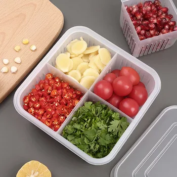 Холодильник, Отдельные контейнеры для хранения продуктов с уплотнением крышки, органайзер для свежих овощей, контейнеры для хранения овощей на кухне