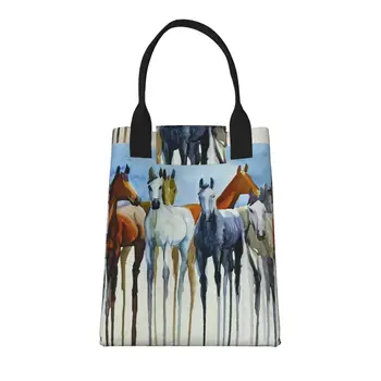 Художественная роспись лошадей Большая модная сумка для покупок с ручками, многоразовая хозяйственная сумка из прочной винтажной хлопчатобумажной ткани