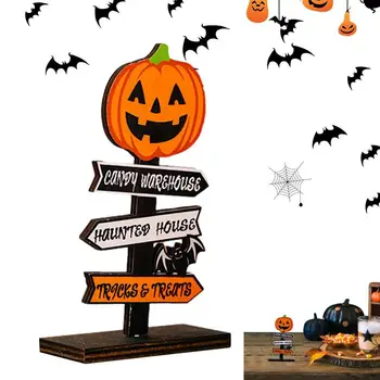 Центральные элементы для столов на Хэллоуин, Центральные элементы для деревянной столешницы, надпись в виде тыквы, Жуткий орнамент на Хэллоуин