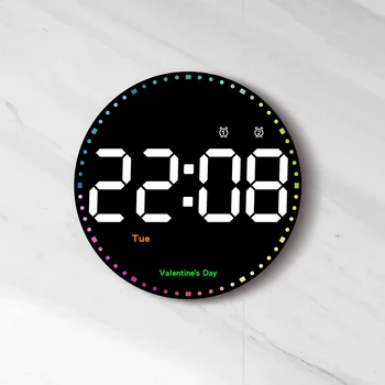 Цифровые электронные часы с дистанционным управлением, Температура, Дата, календарь, Круглые светодиодные настенные часы для домашнего декора спальни, умные двойные будильники
