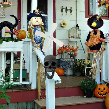 Череп-вертушка, жуткие украшения для двора на Хэллоуин, металлический череп, ветряная мельница, вращающиеся блесны для сада, декор для украшения на Хэллоуин