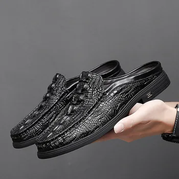 Черные мюли, мужская кожаная обувь, лоферы из крокодиловой кожи, модные кроссовки 2023 Zapatillas