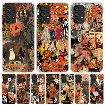 Чехол для телефона с изображением Кошки-Ведьмы на Хэллоуин Для Samsung Galaxy A52 A53 A54 A12 A13 A14 A22 A23 A24 A32 A33 A34 A73 A72 A42 A04S A02S