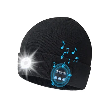 Шапочка-бини Унисекс, Мягкая Черная вязаная шапка, Беспроводная Bluetooth-смарт-шапка, наушники-гарнитура со светодиодной подсветкой
