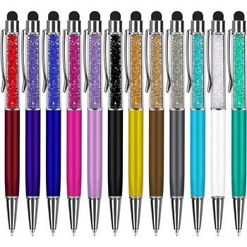 Шариковые ручки со стилусом, стилус 2-в-1 с кристаллами и бриллиантами, блестящая ручка с черными чернилами, сенсорная ручка с выдвижным экраном, канцелярские принадлежности