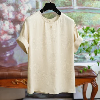 Шелковая плиссированная рубашка с ниспадающими рукавами, женский топ 2023, Лето и осень, Новая футболка с темпераментом, высококачественная официальная одежда