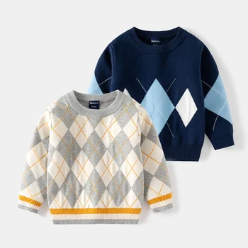 Шерстяной свитер для мальчиков, вязаный крючком, хлопковая ветровка 2023, прекрасный утепленный осенне-зимний пуловер, верхняя одежда, детская одежда