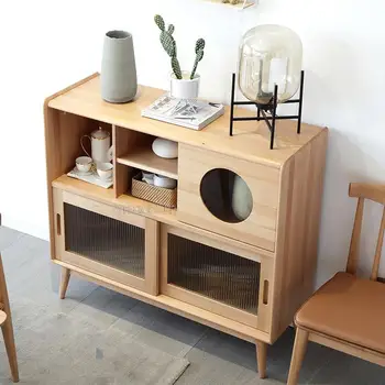 Шкафы для гостиной в японском стиле Современная минималистичная Кухонная мебель Небольшие Напольные буфеты для хранения Деревянные Буфетные шкафы