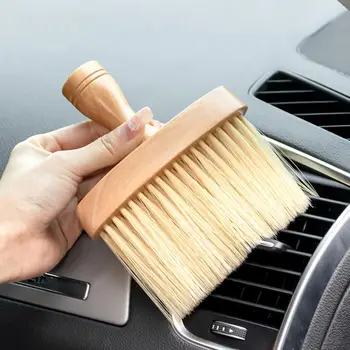 Щетка для чистки автомобиля с деревянной ручкой, не царапается, устойчива, обеспечивает хороший эффект при уборке салона, легкая мягкая щетка для деталей автомобиля