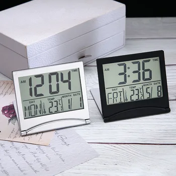 Электронный Складной ЖК-цифровой будильник, настольные часы с температурой и гигрометром, Метеостанция, настольные дорожные мини-часы