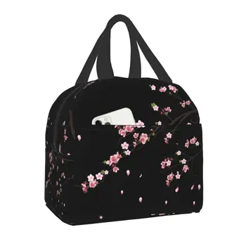 Японская Ветка Сакуры, Изолированная сумка для ланча для женщин, Портативный Водонепроницаемый Кулер с цветочной вишней, Термальная коробка для Бенто