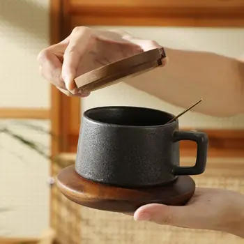 Японская винтажная кофейная чашка с ложкой, подстаканник с крышкой, пара стаканов для воды для домашнего использования, бутылка для воды, Бесплатная доставка