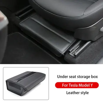 Ящик для хранения под сиденьем автомобиля для Tesla Model Y Передние Задние Сиденья Складной Кожаный Органайзер Аксессуары для салона автомобиля
