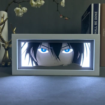 Noragami Yato Led Light Box Eye Face Аниме Светодиодная Лампа для Декора Спальни Лайтбокс Манга Ночник 3d Вырезанная из Бумаги Настольная Лампа Дерево